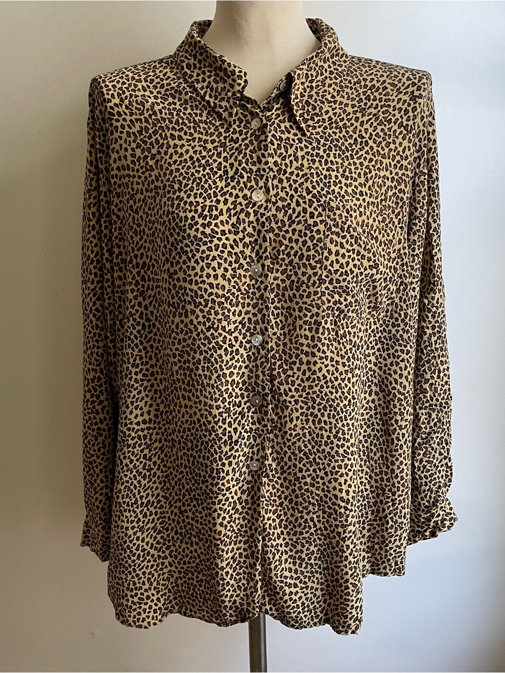 Vintage Spenser Jeremy Silk Shirt Cheetah Button Collar Plus Size 20 XL